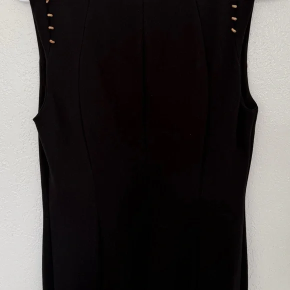 Tahari Black Sheath Dress Size 4 Gold Button Sleeveless Stretch Midi - Picture 9 of 13